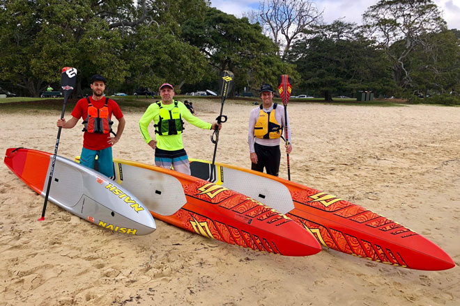 Balmoral SUP X - Naish Podest, v.r.n.l Andy Davies, Brett Barber und Andy Saurer